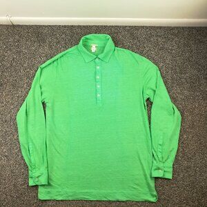 Massimo Alba Polo Shirt Linen Long Sleeve Watercolor Green Mens Large